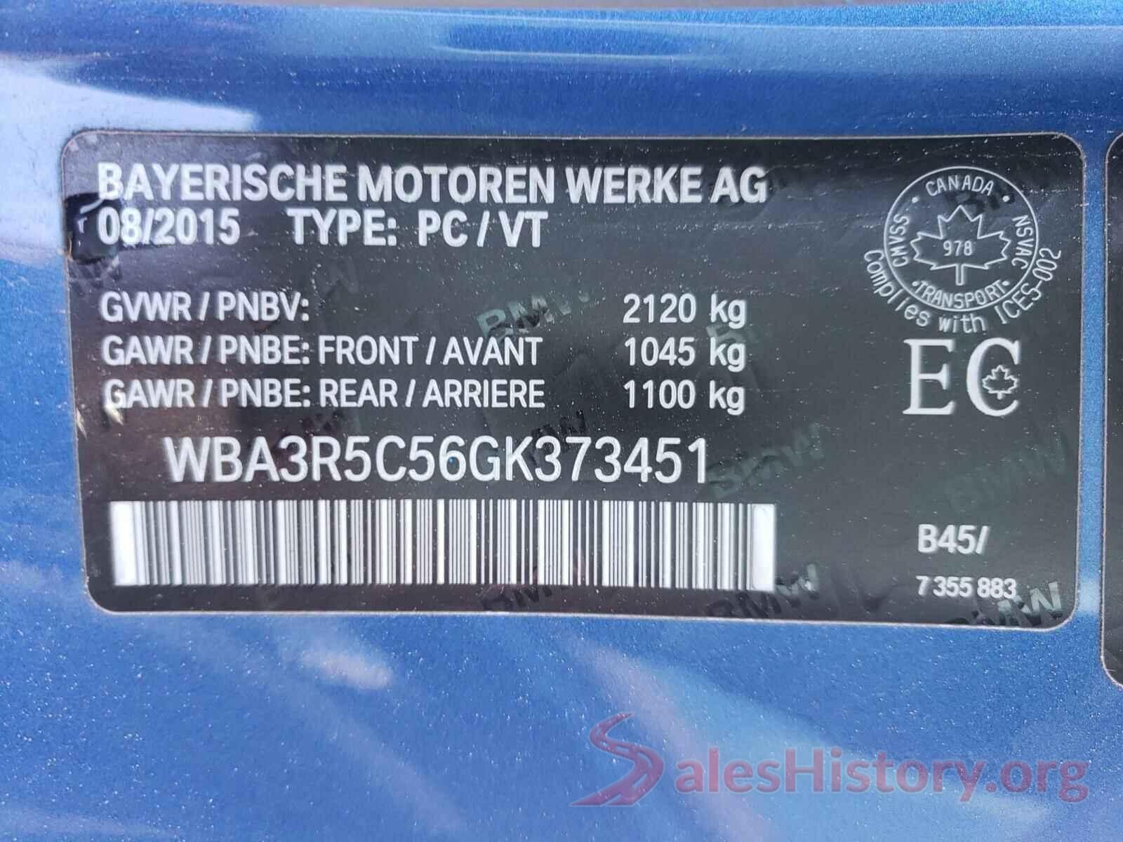 WBA3R5C56GK373451 2016 BMW 4 SERIES