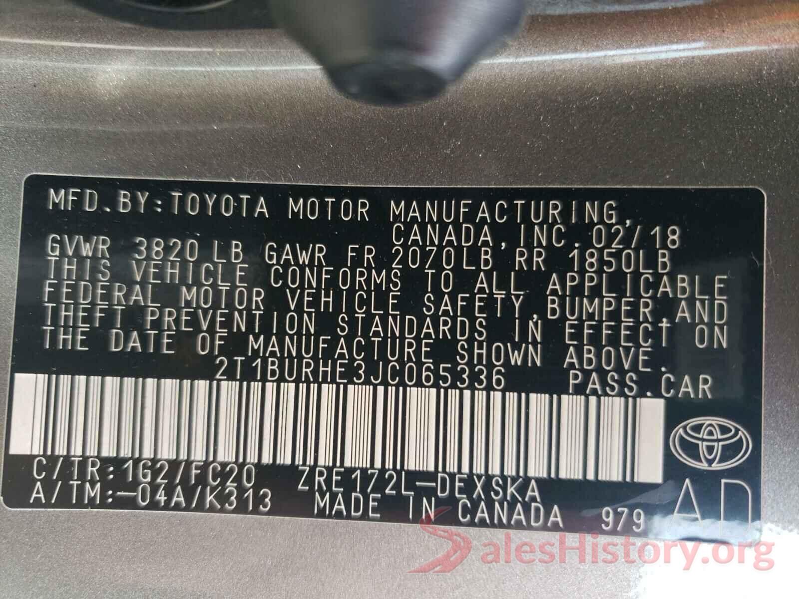 2T1BURHE3JC065336 2018 TOYOTA COROLLA