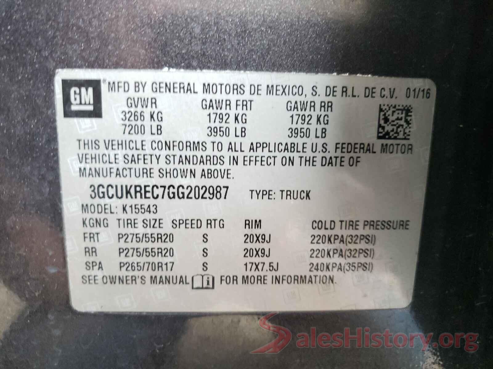 3GCUKREC7GG202987 2016 CHEVROLET SILVERADO