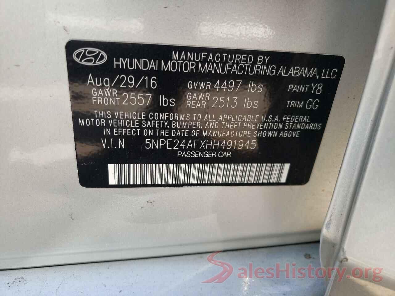 5NPE24AFXHH491945 2017 HYUNDAI SONATA