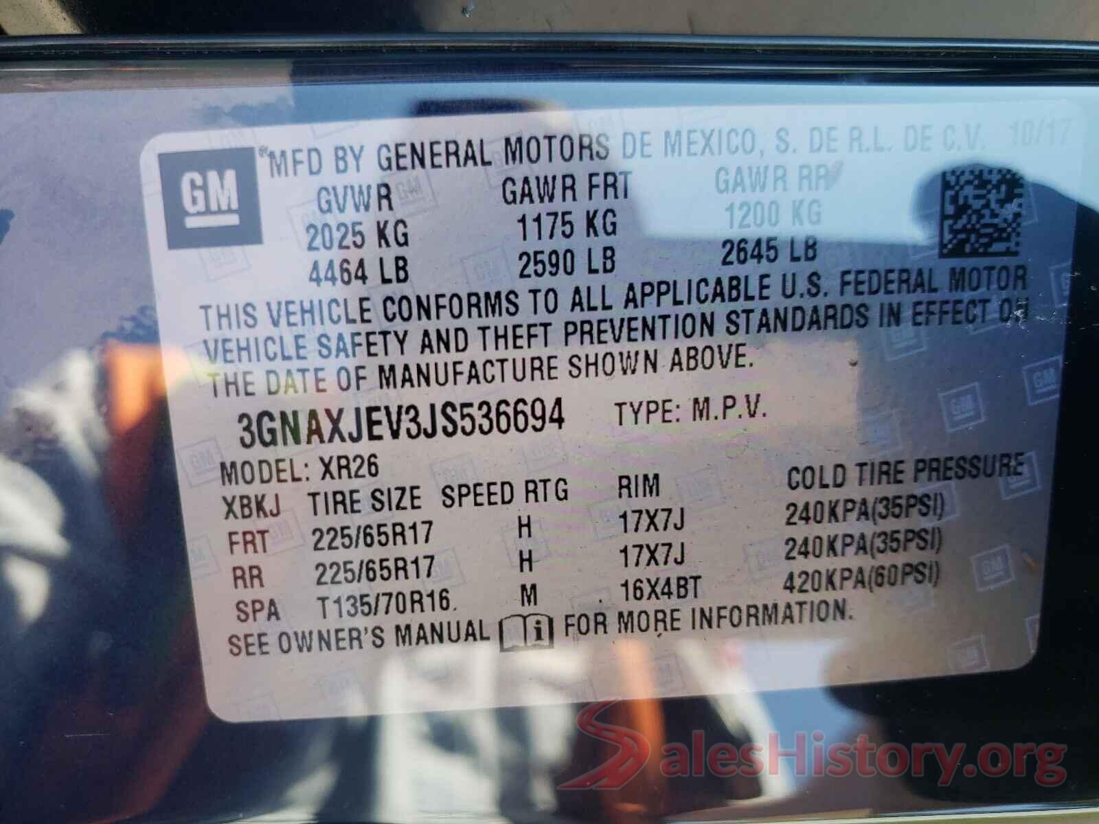 3GNAXJEV3JS536694 2018 CHEVROLET EQUINOX