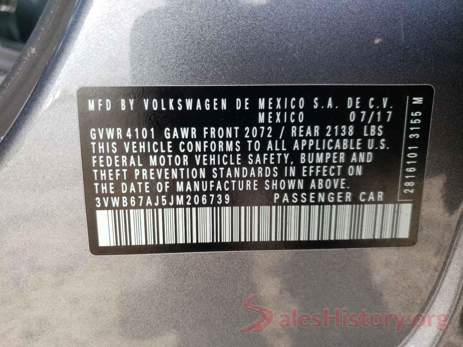 3VWB67AJ5JM206739 2018 VOLKSWAGEN JETTA