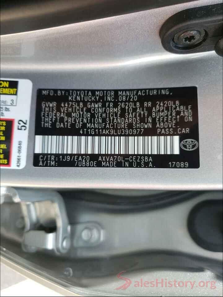 4T1G11AK9LU390977 2020 TOYOTA CAMRY