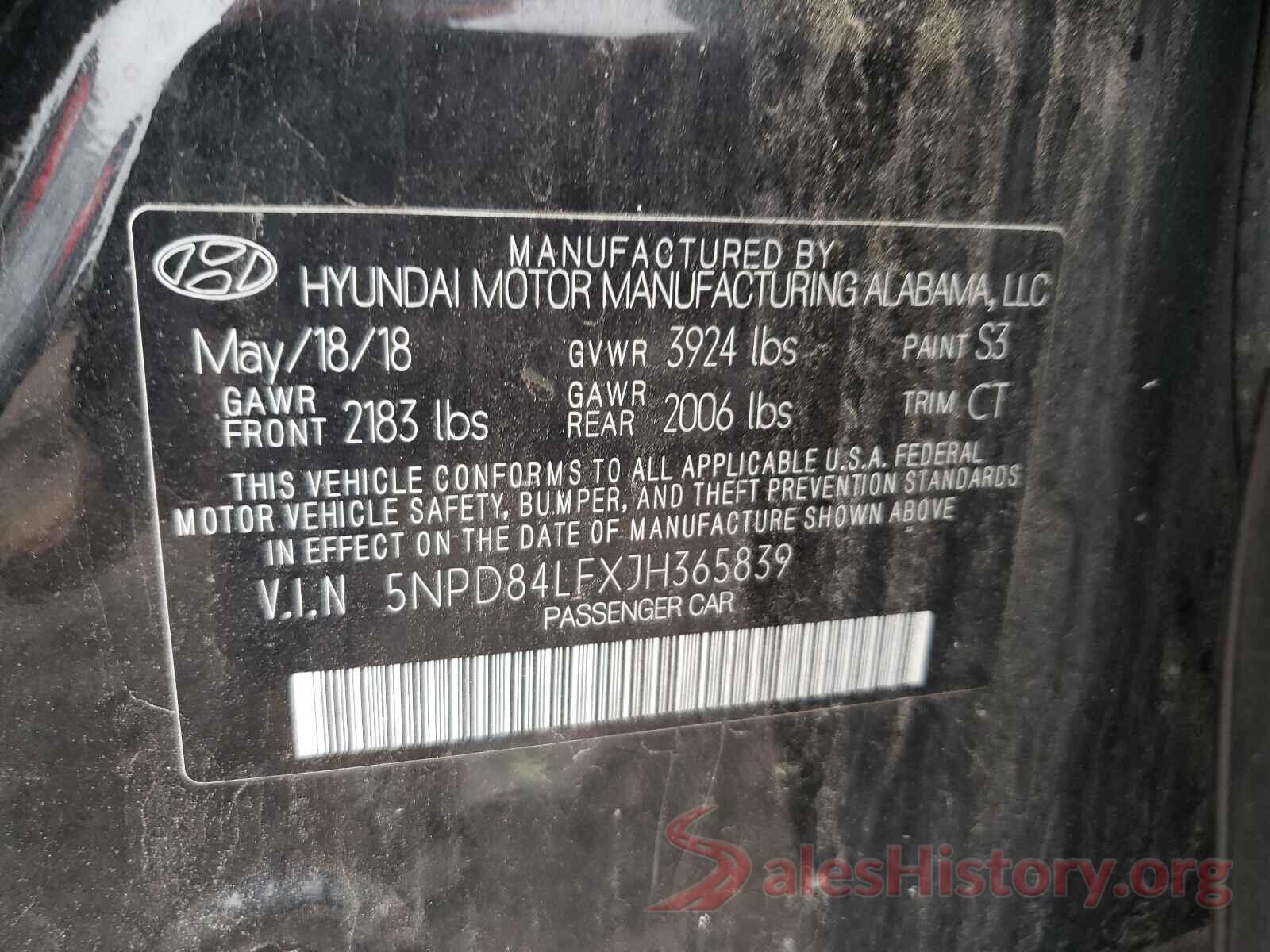 5NPD84LFXJH365839 2018 HYUNDAI ELANTRA