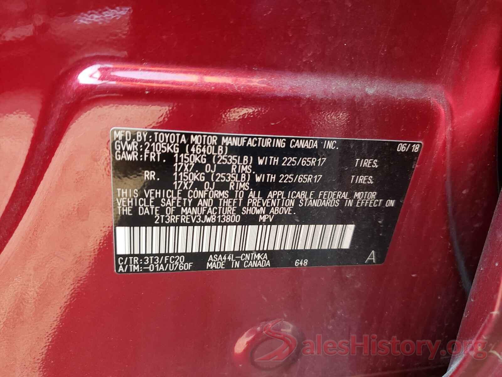 2T3RFREV3JW813800 2018 TOYOTA RAV4