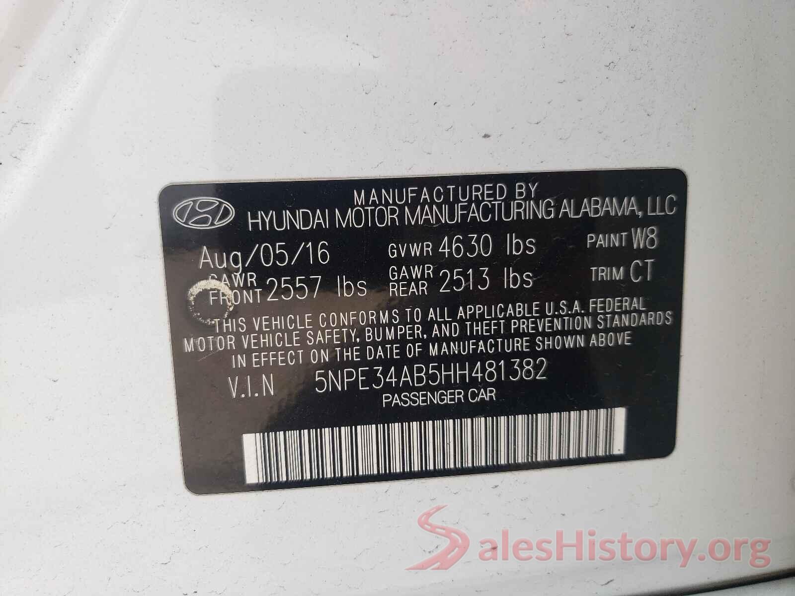 5NPE34AB5HH481382 2017 HYUNDAI SONATA