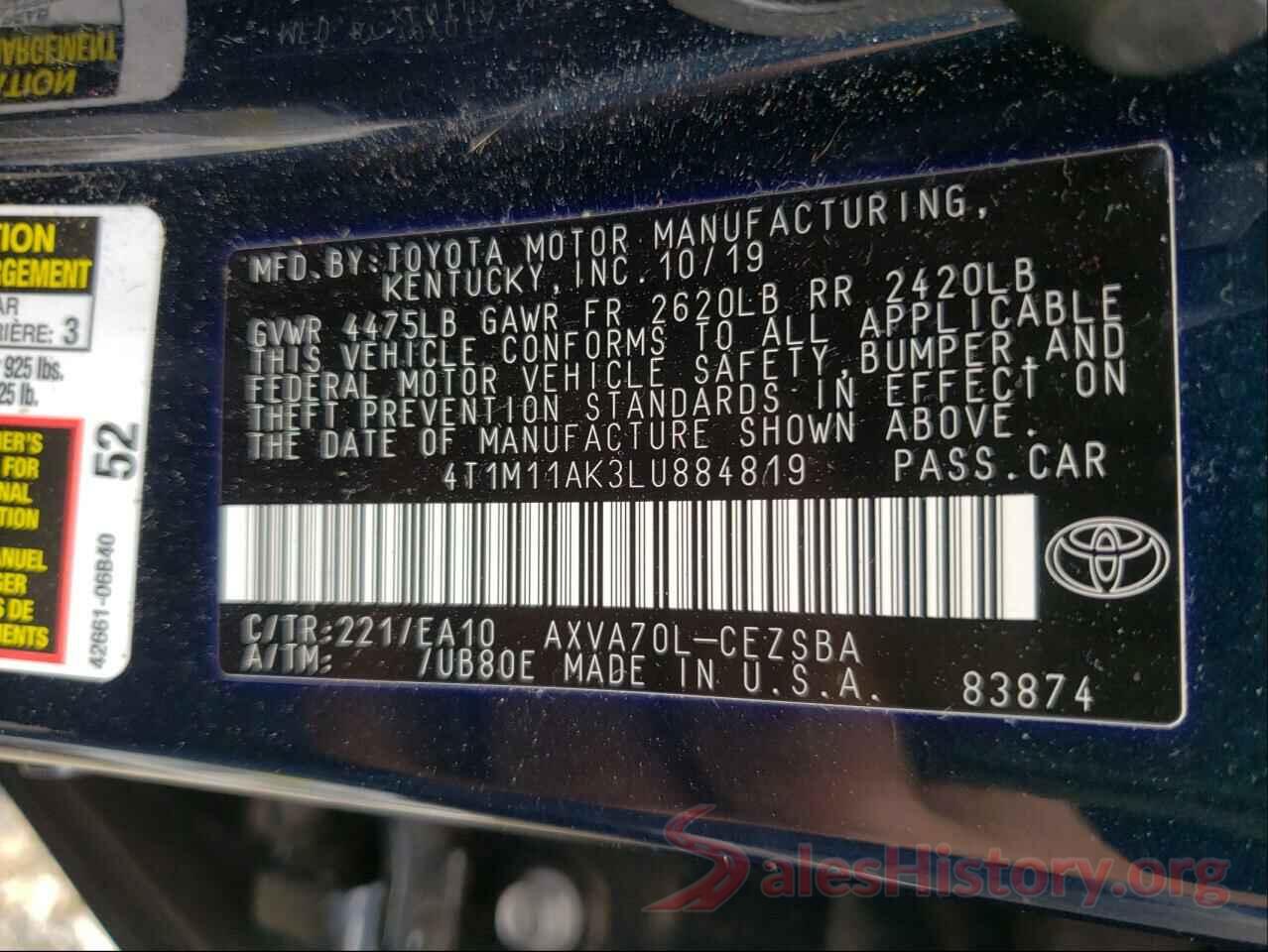 4T1M11AK3LU884819 2020 TOYOTA CAMRY