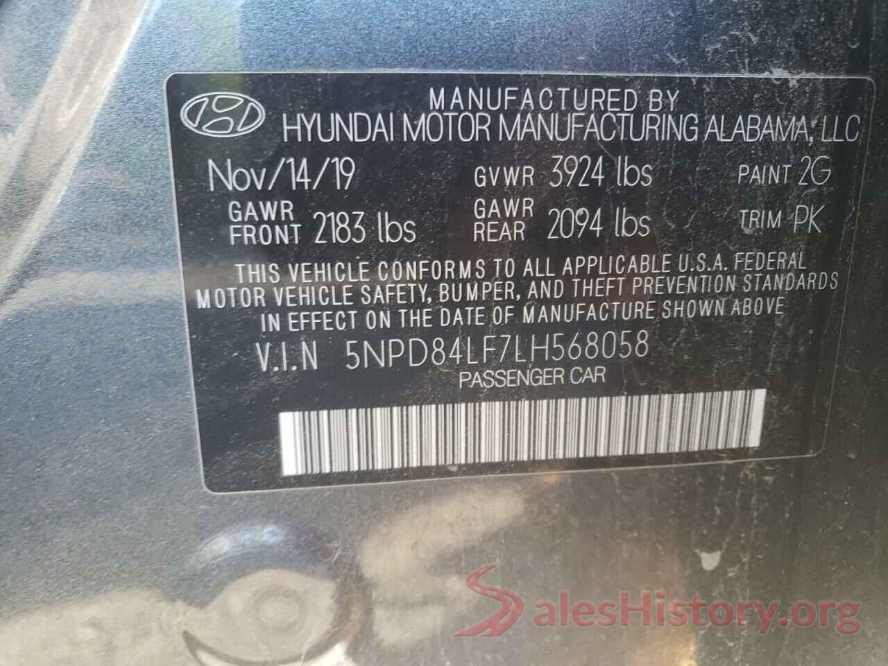 5NPD84LF7LH568058 2020 HYUNDAI ELANTRA