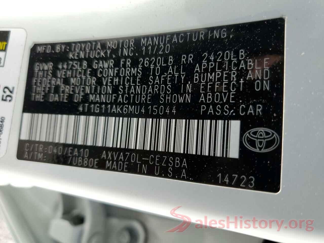 4T1G11AK6MU415044 2021 TOYOTA CAMRY