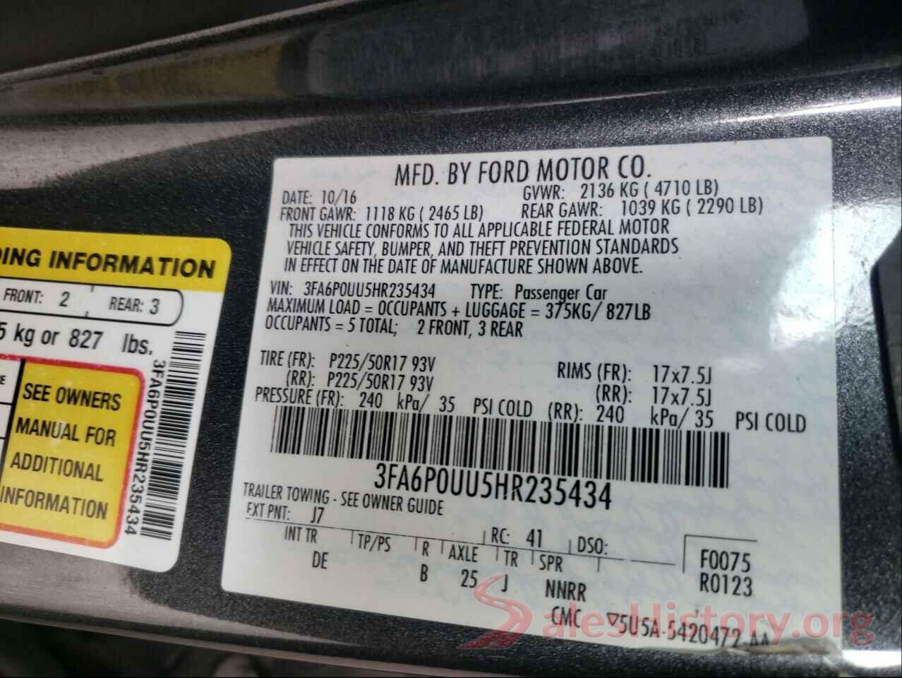 3FA6P0UU5HR235434 2017 FORD FUSION