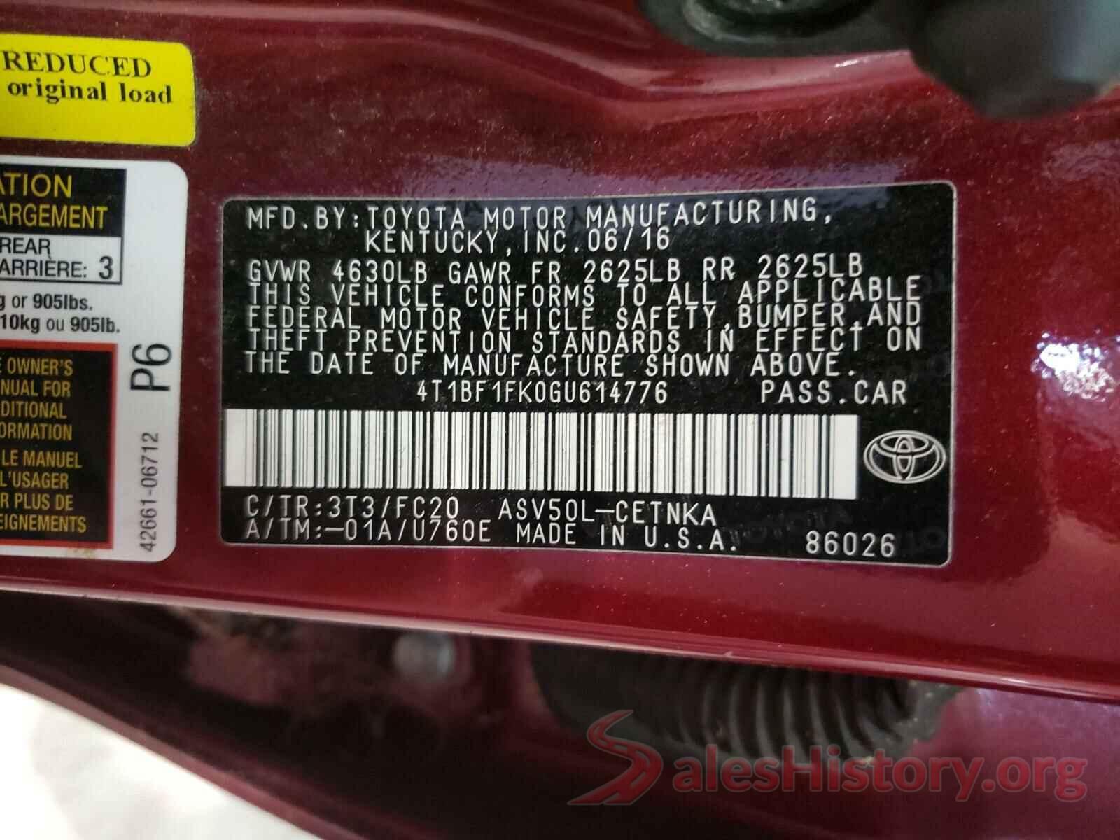 4T1BF1FK0GU614776 2016 TOYOTA CAMRY