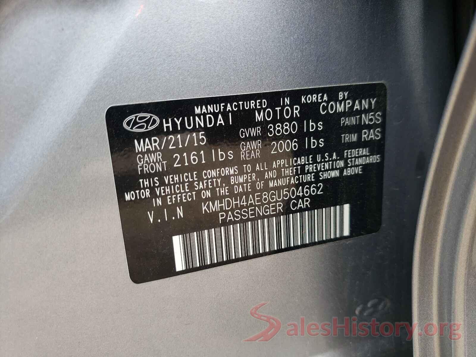 KMHDH4AE8GU504662 2016 HYUNDAI ELANTRA