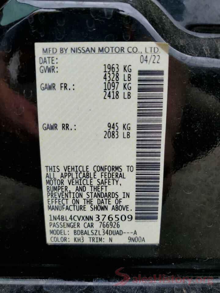 1N4BL4CVXNN376509 2022 NISSAN ALTIMA