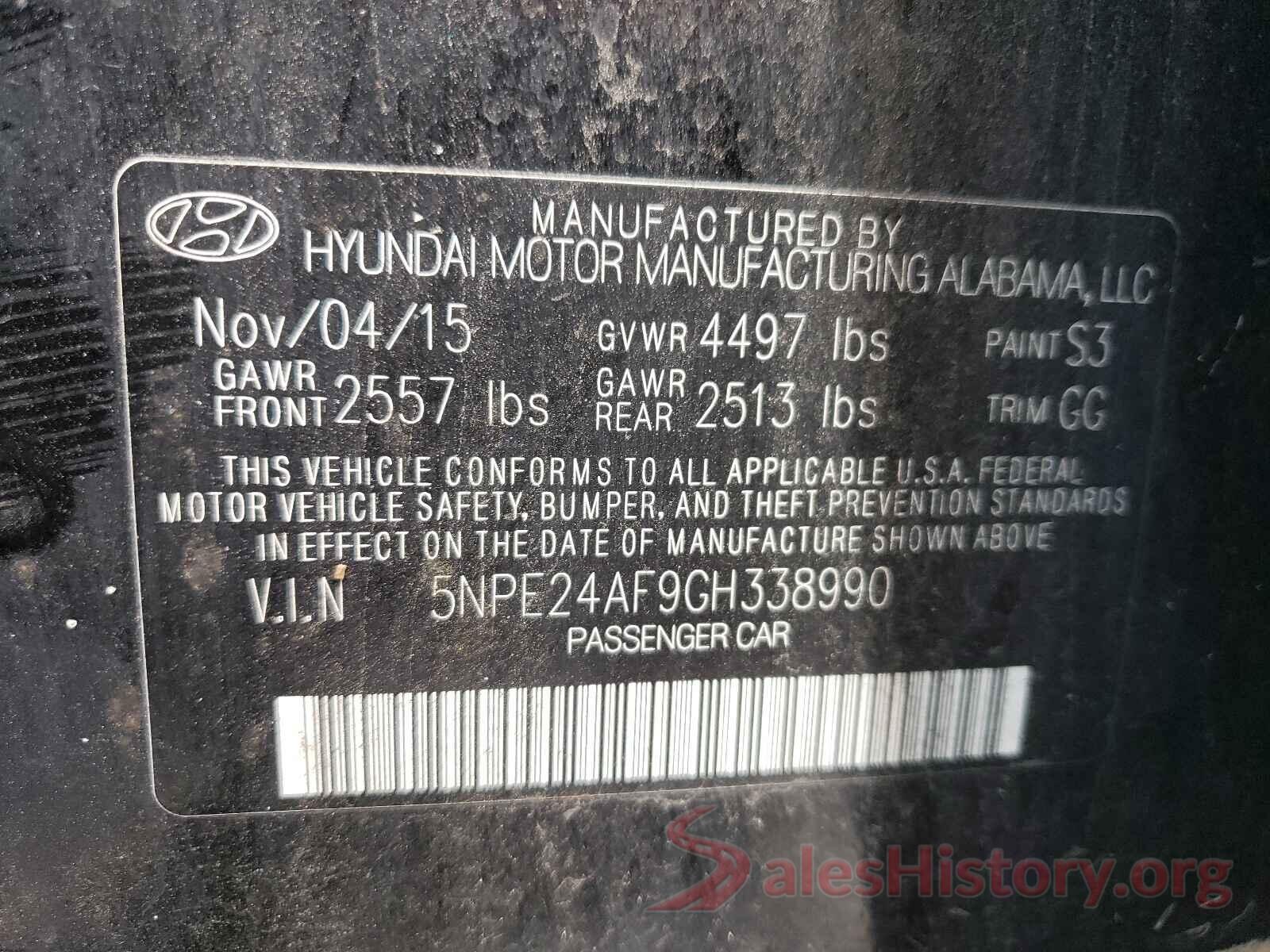 5NPE24AF9GH338990 2016 HYUNDAI SONATA