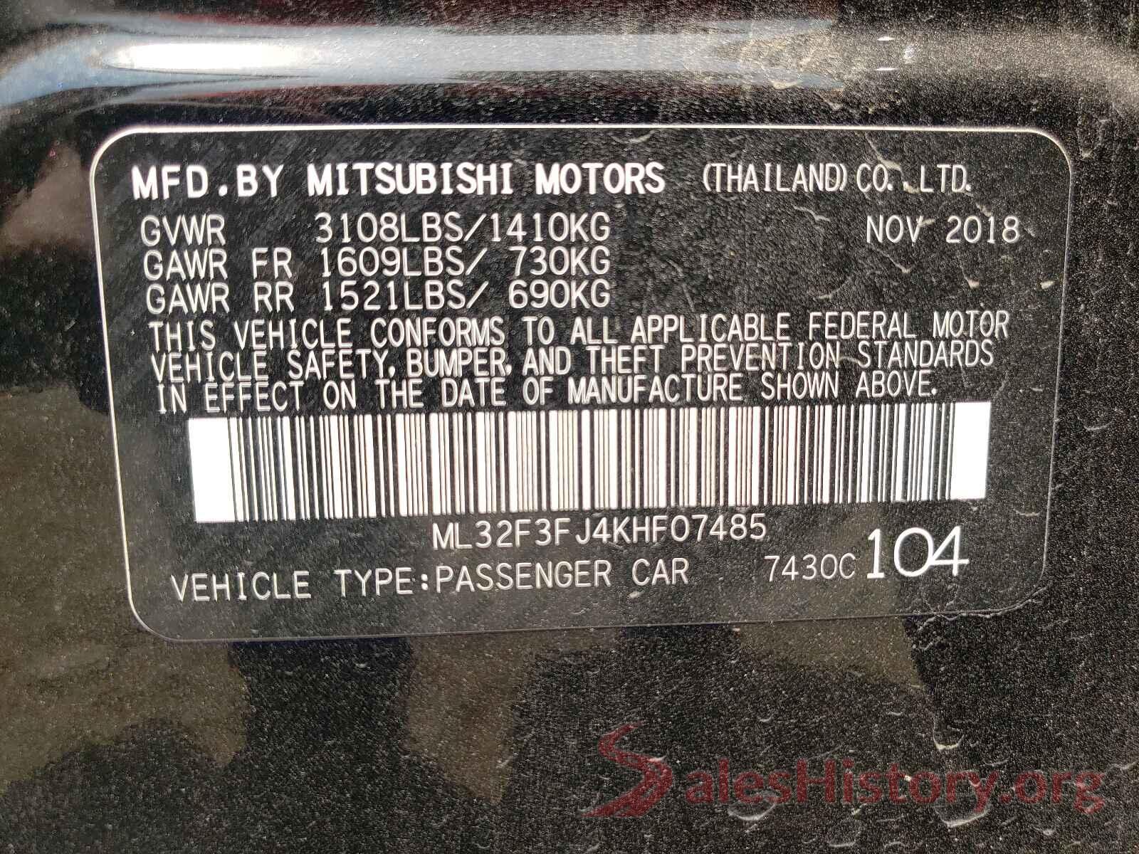 ML32F3FJ4KHF07485 2019 MITSUBISHI MIRAGE