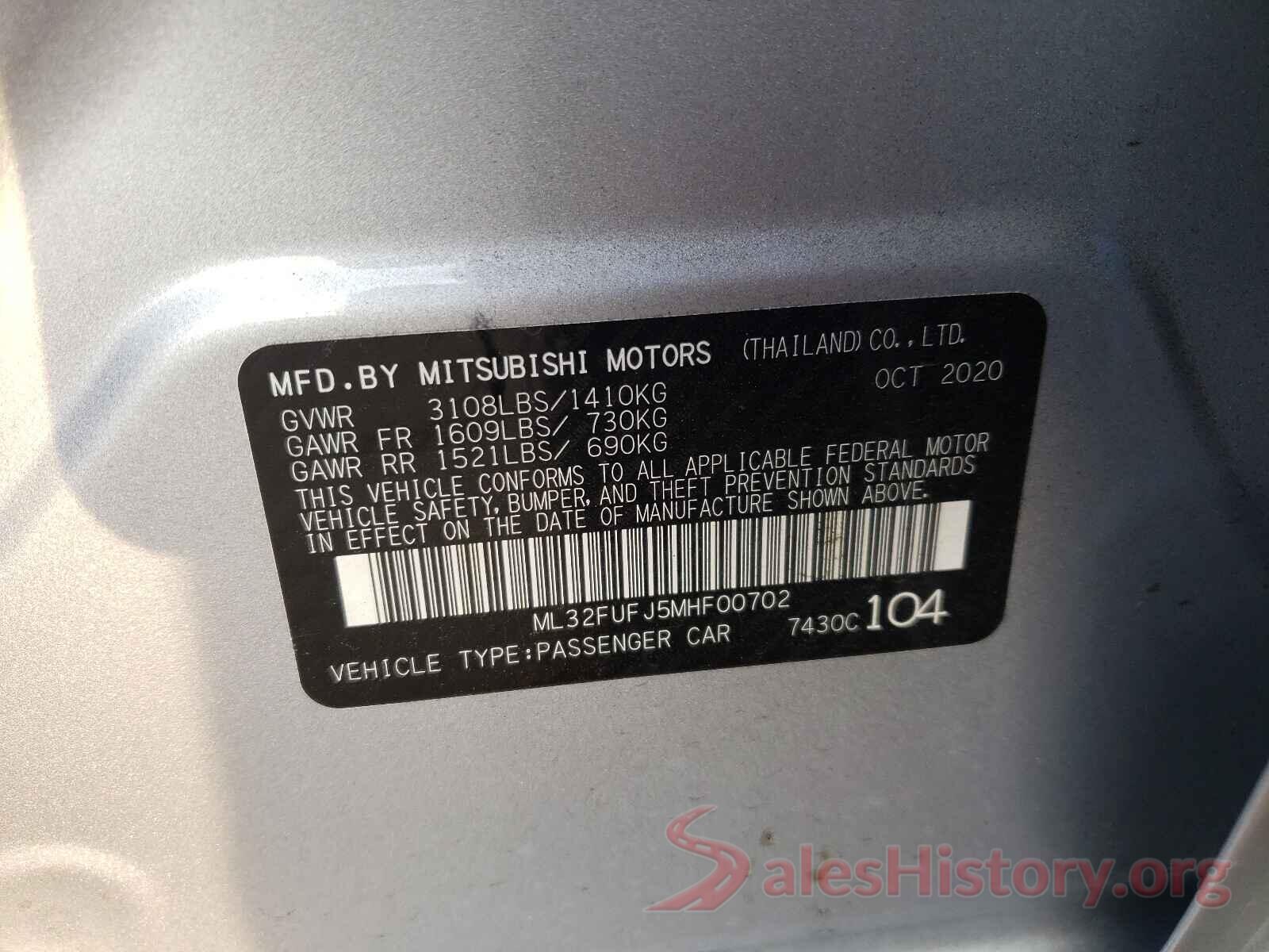 ML32FUFJ5MHF00702 2021 MITSUBISHI MIRAGE