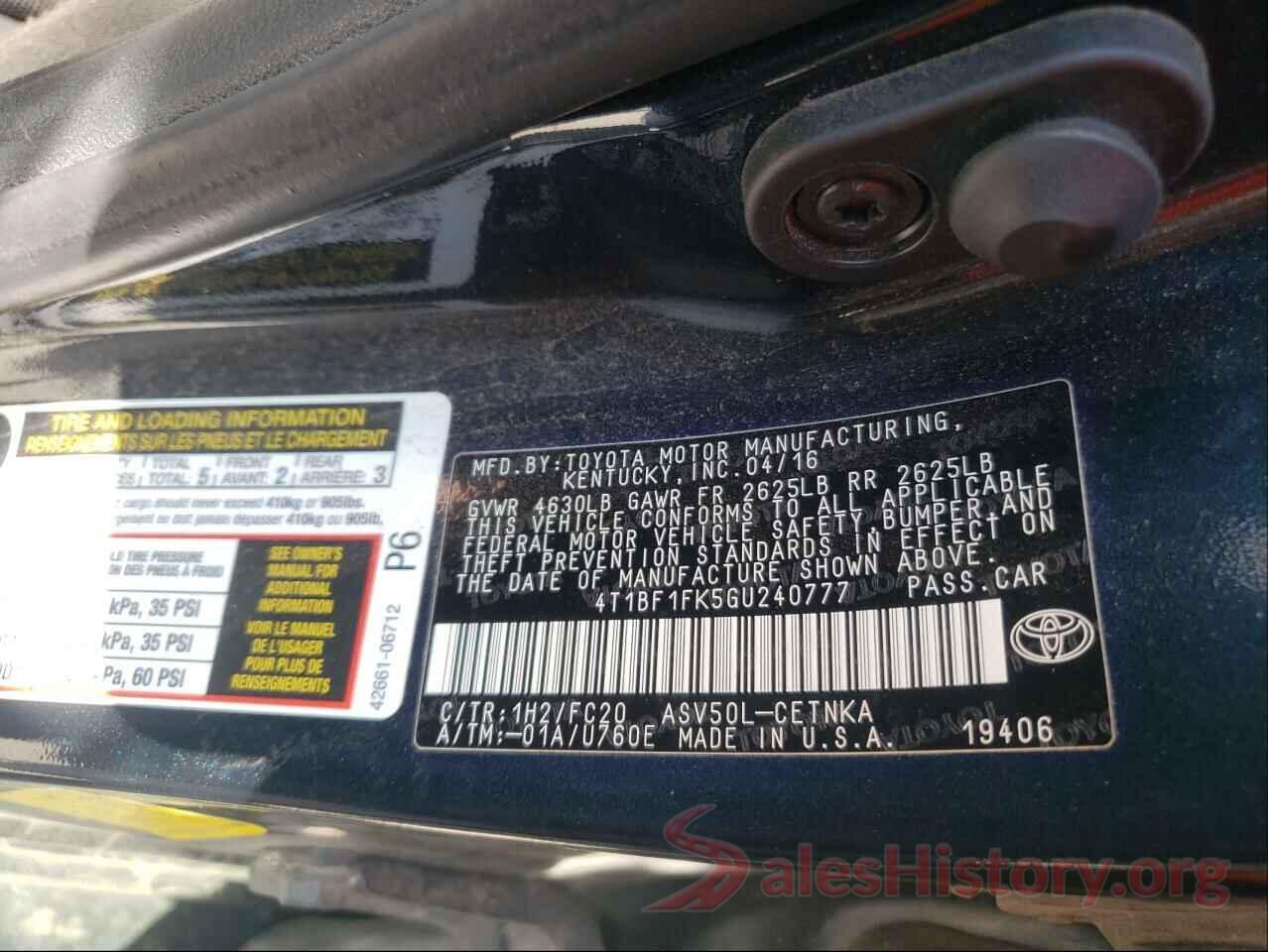 4T1BF1FK5GU240777 2016 TOYOTA CAMRY