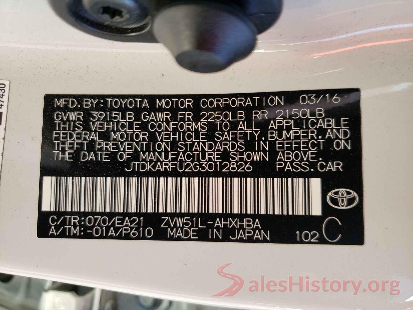 JTDKARFU2G3012826 2016 TOYOTA PRIUS