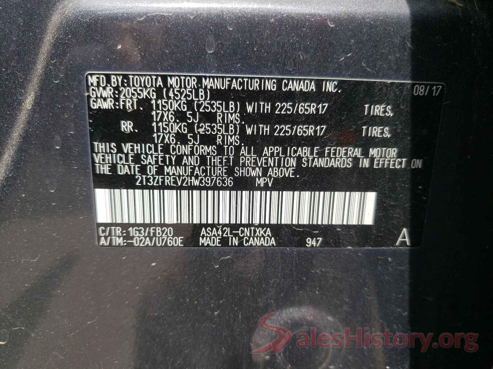 2T3ZFREV2HW397636 2017 TOYOTA RAV4