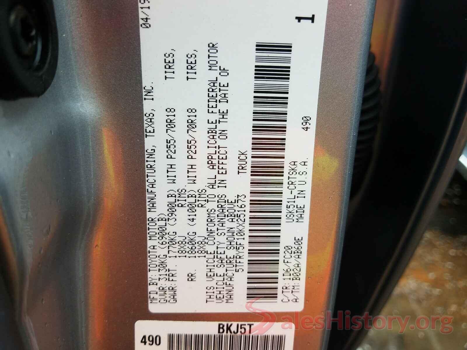 5TFRY5F10KX251673 2019 TOYOTA TUNDRA