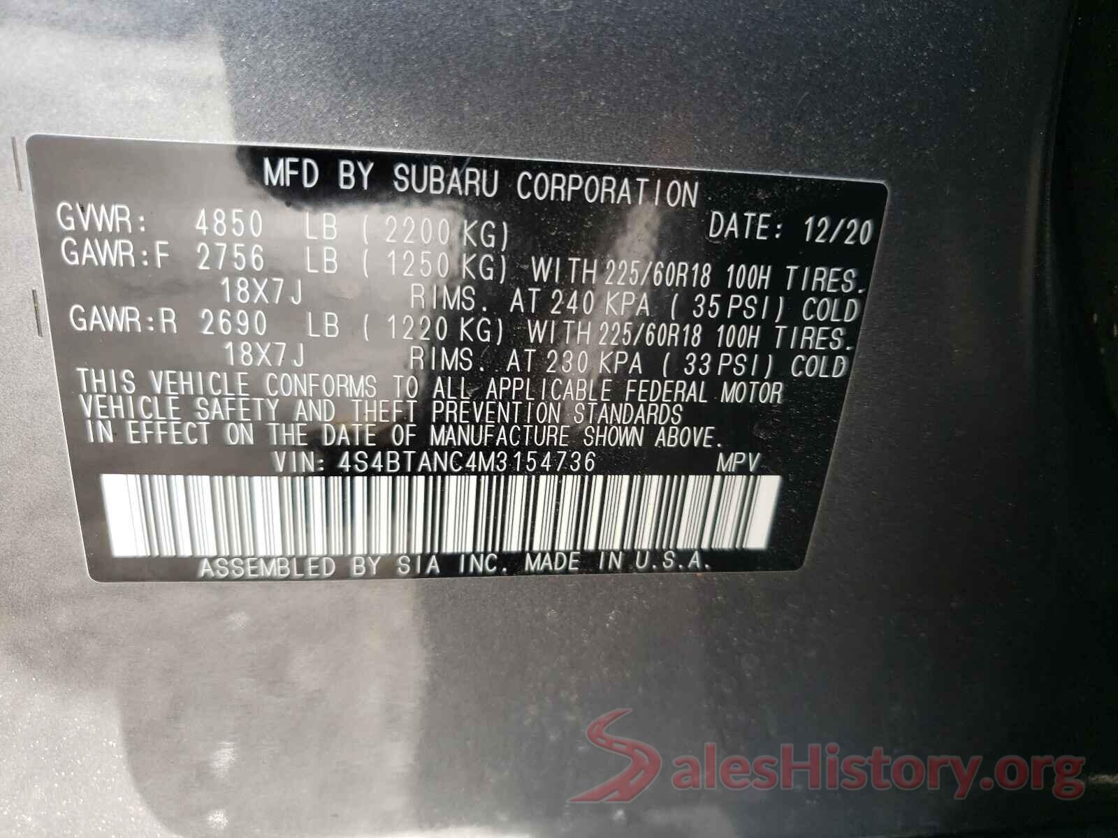 4S4BTANC4M3154736 2021 SUBARU OUTBACK