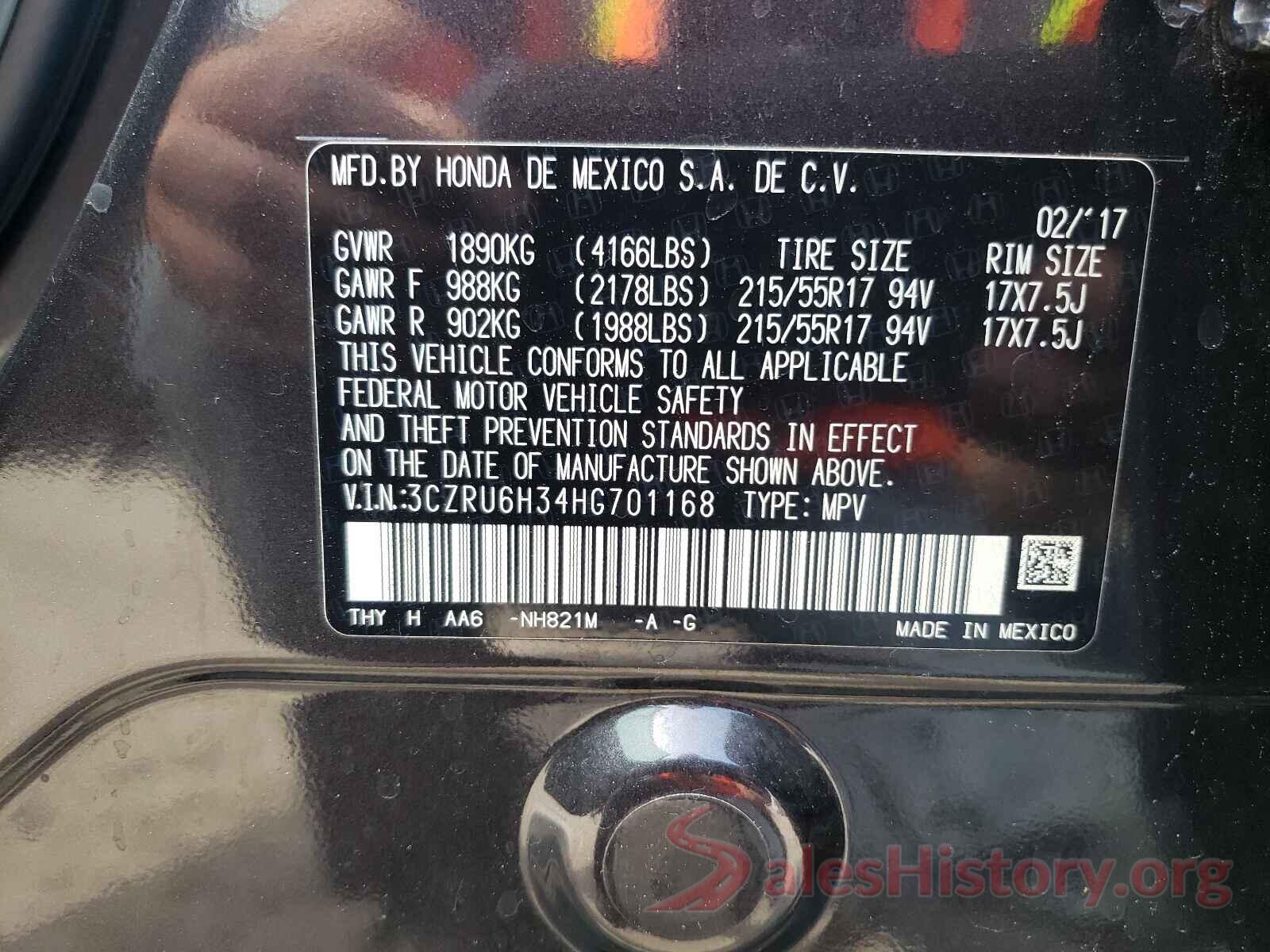 3CZRU6H34HG701168 2017 HONDA HR-V