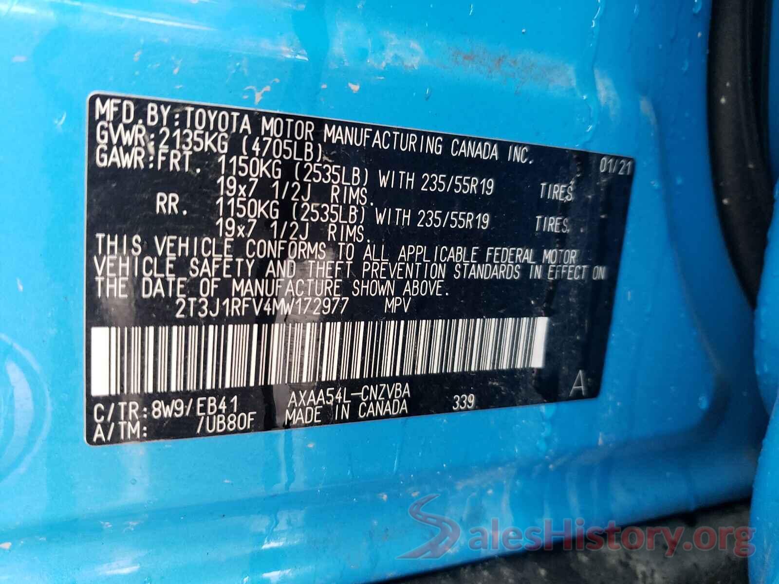 2T3J1RFV4MW172977 2021 TOYOTA RAV4