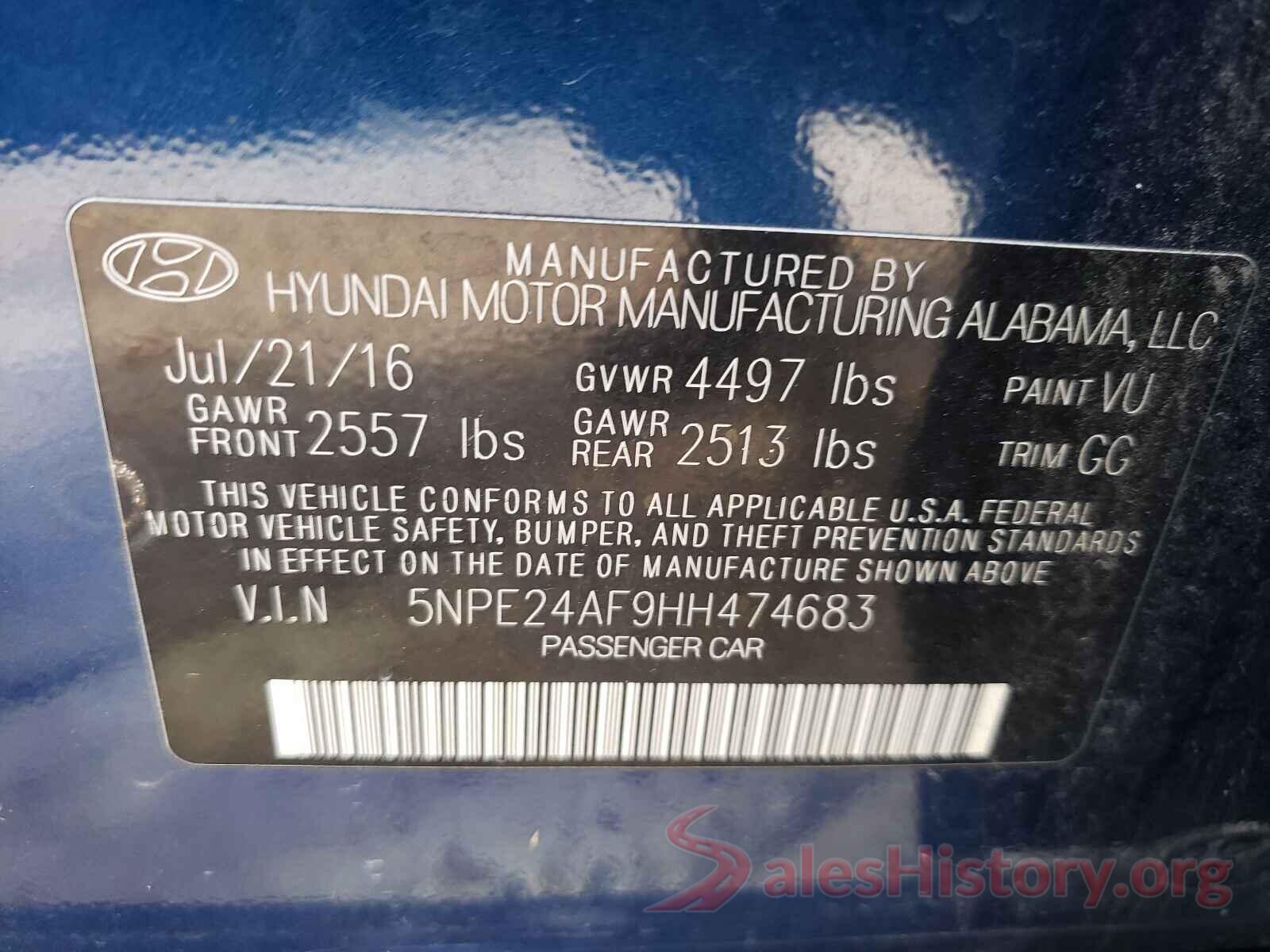 5NPE24AF9HH474683 2017 HYUNDAI SONATA