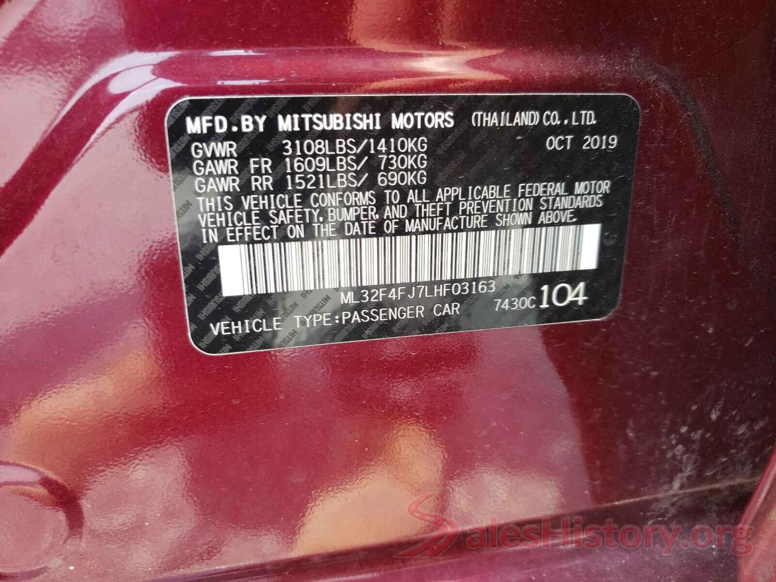 ML32F4FJ7LHF03163 2020 MITSUBISHI MIRAGE