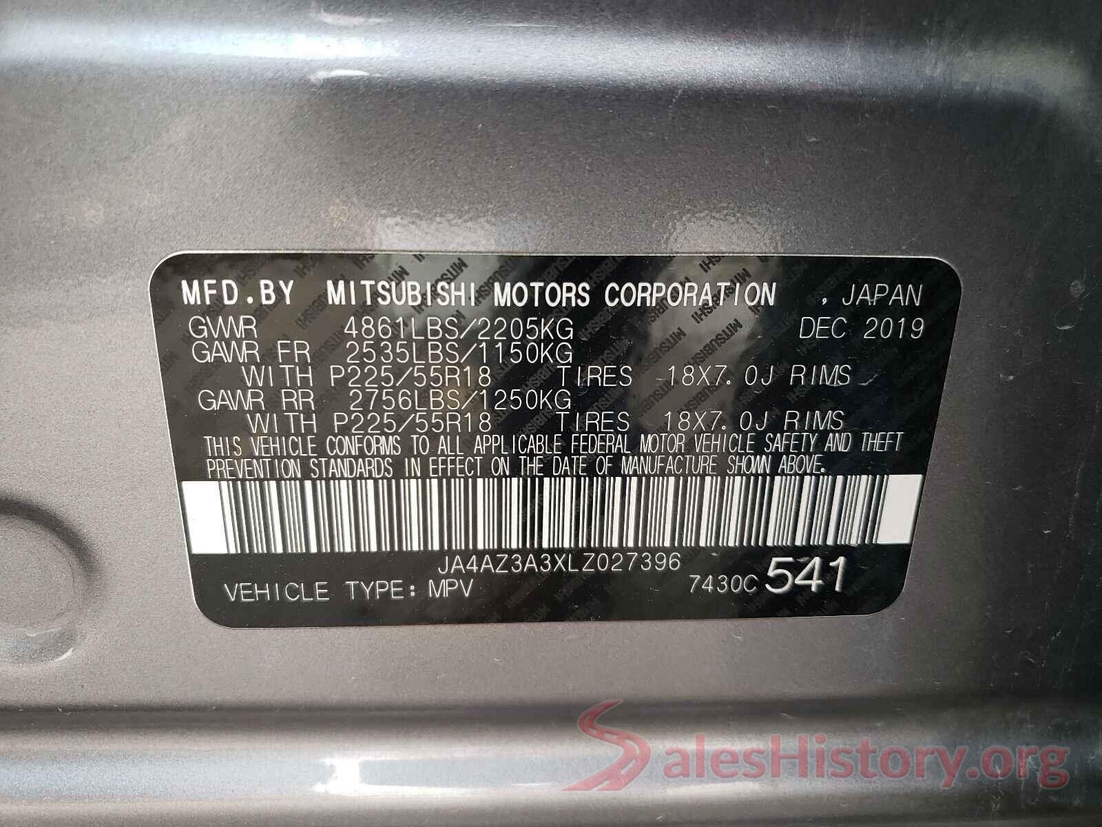 JA4AZ3A3XLZ027396 2020 MITSUBISHI OUTLANDER