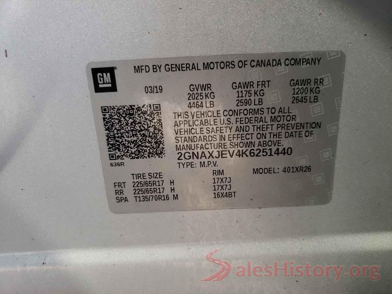 2GNAXJEV4K6251440 2019 CHEVROLET EQUINOX