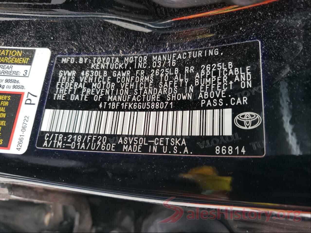 4T1BF1FK6GU588071 2016 TOYOTA CAMRY