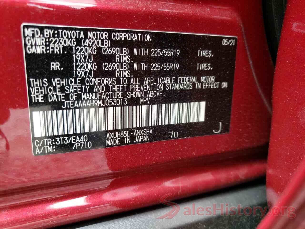 JTEAAAAH9MJ053013 2021 TOYOTA VENZA