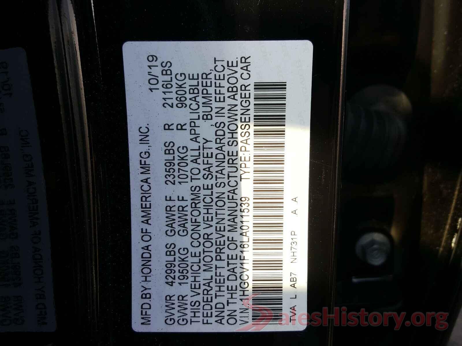 1HGCV1F16LA011539 2020 HONDA ACCORD