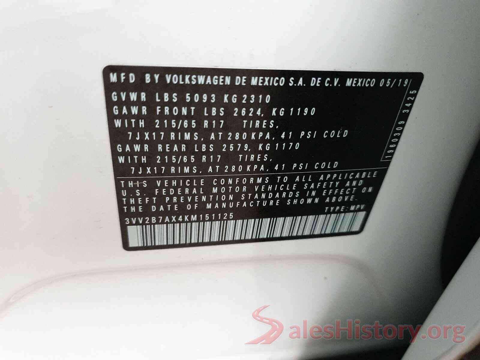 3VV2B7AX4KM151125 2019 VOLKSWAGEN TIGUAN