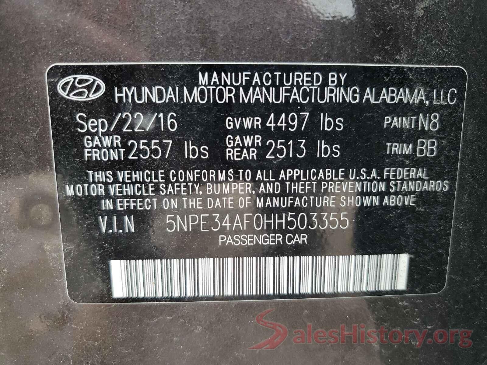 5NPE34AF0HH503355 2017 HYUNDAI SONATA