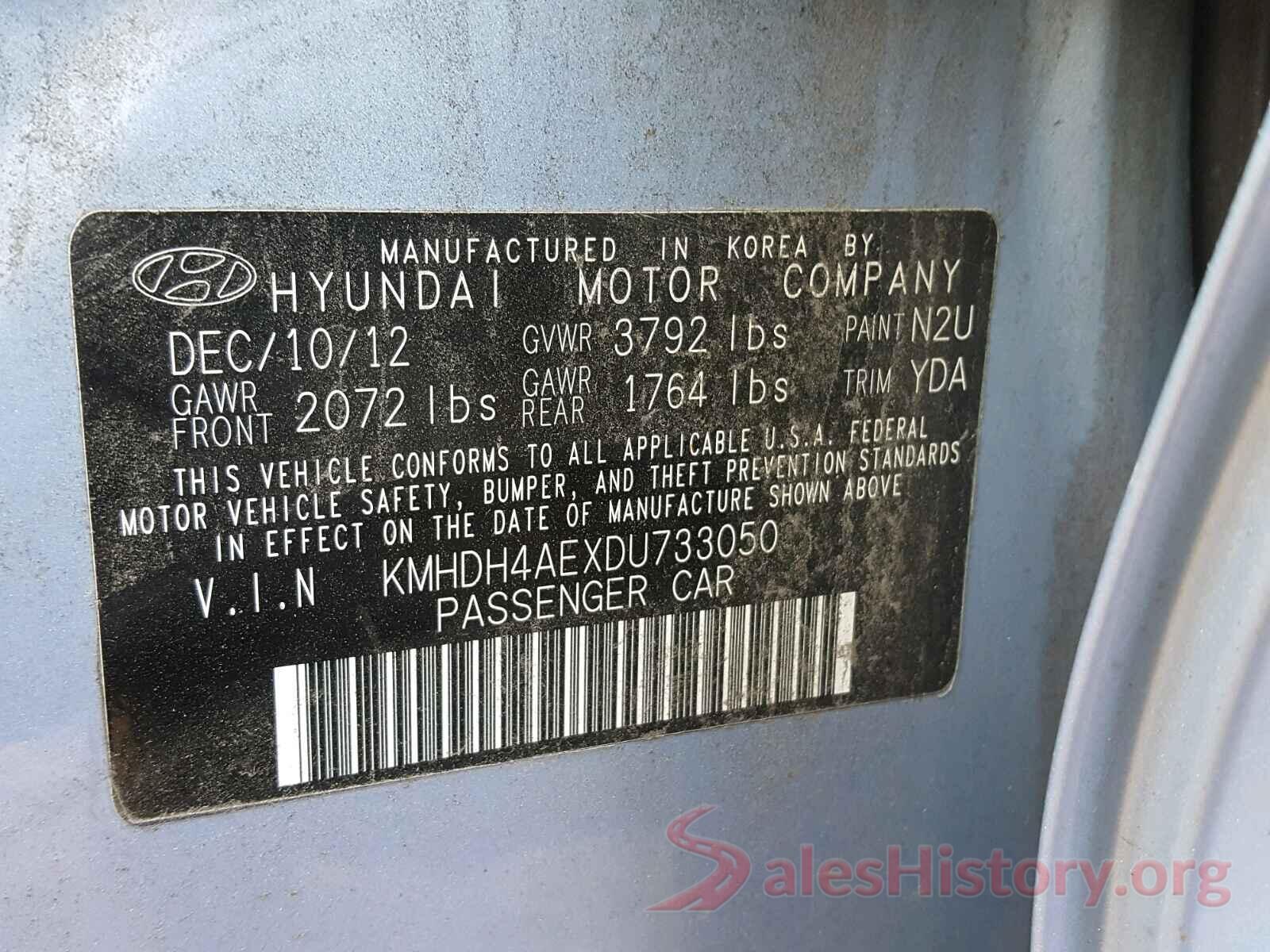 KMHDH4AEXDU733050 2013 HYUNDAI ELANTRA