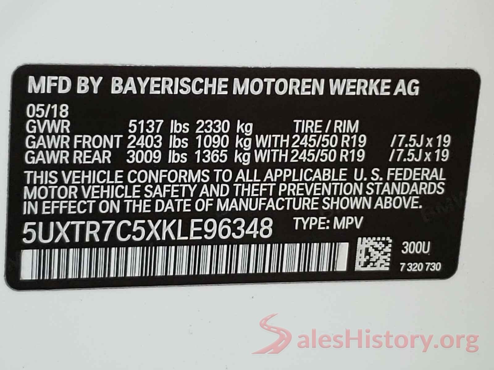 5UXTR7C5XKLE96348 2019 BMW X3