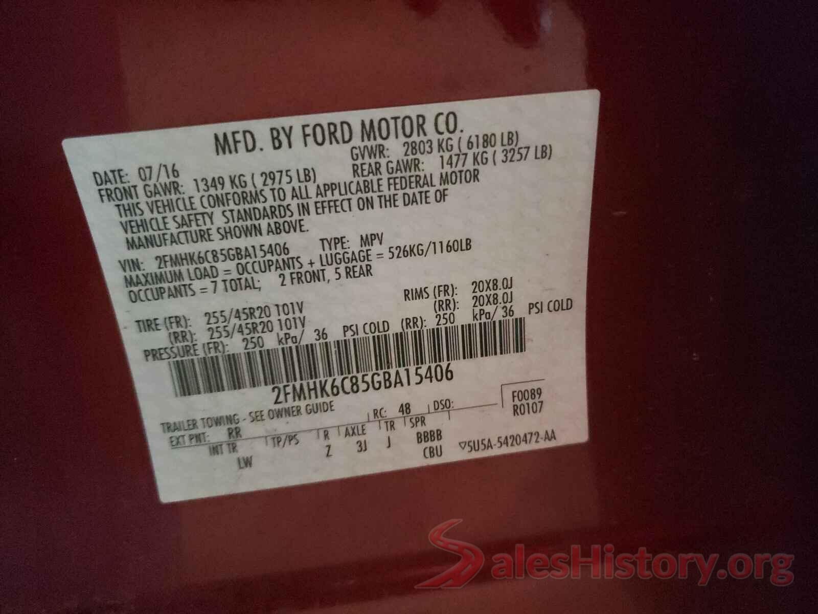 2FMHK6C85GBA15406 2016 FORD FLEX