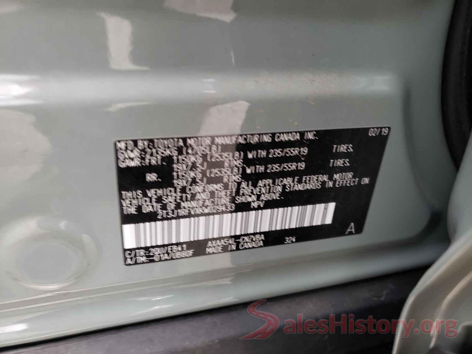 2T3J1RFVXKW029433 2019 TOYOTA RAV4