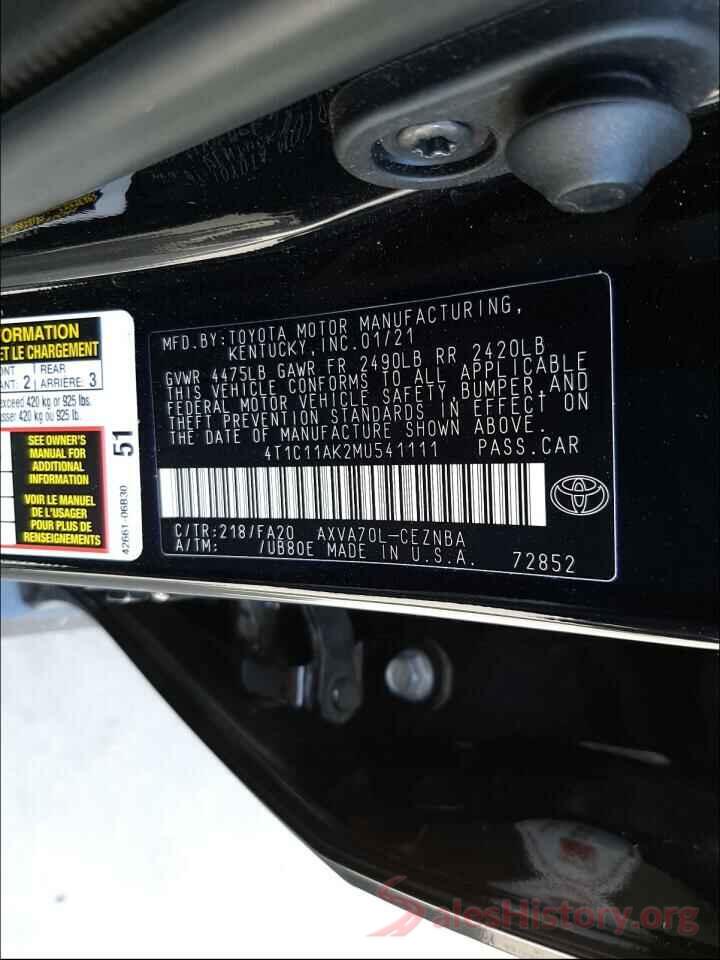 4T1C11AK2MU541111 2021 TOYOTA CAMRY