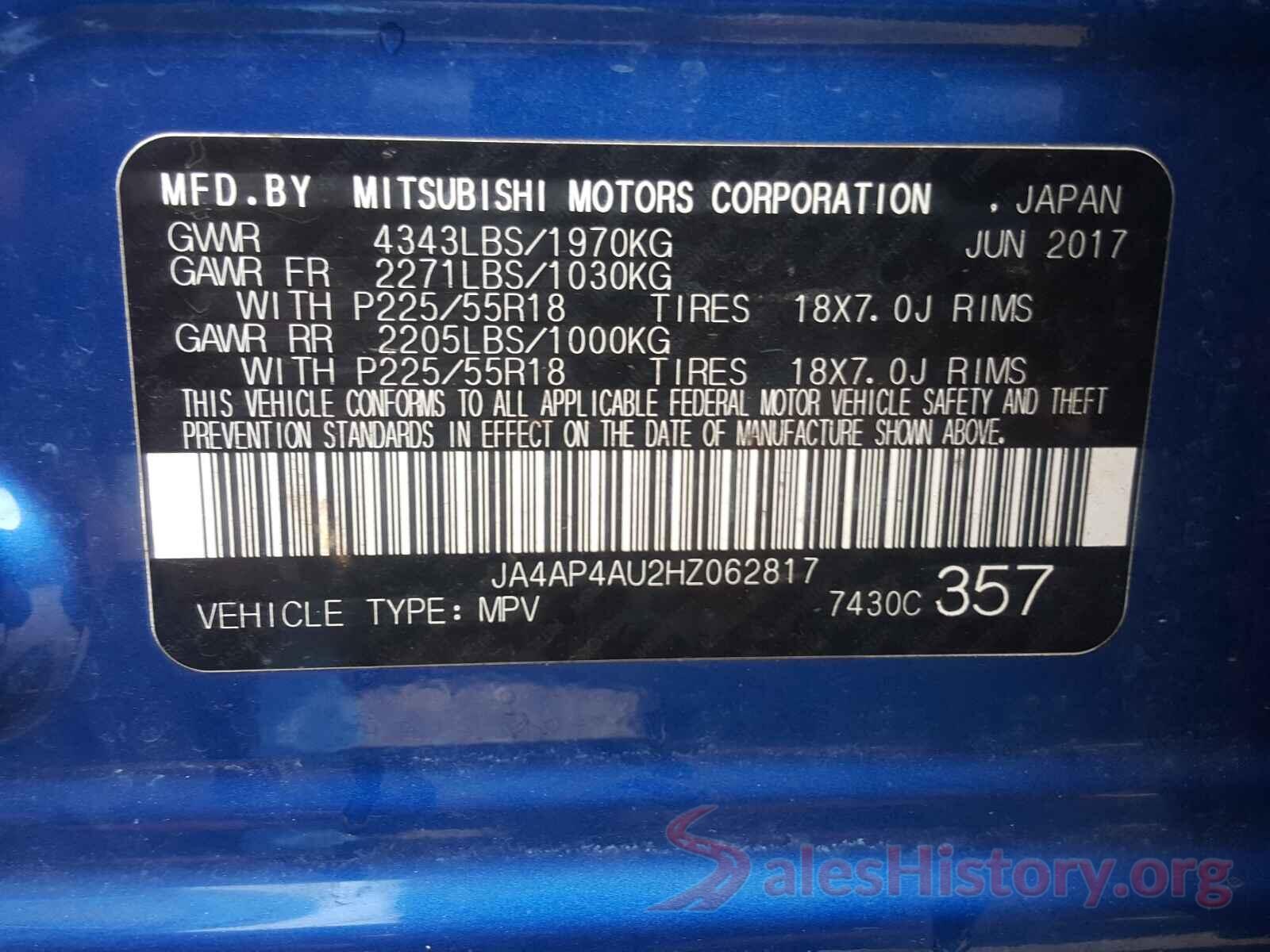 JA4AP4AU2HZ062817 2017 MITSUBISHI OUTLANDER