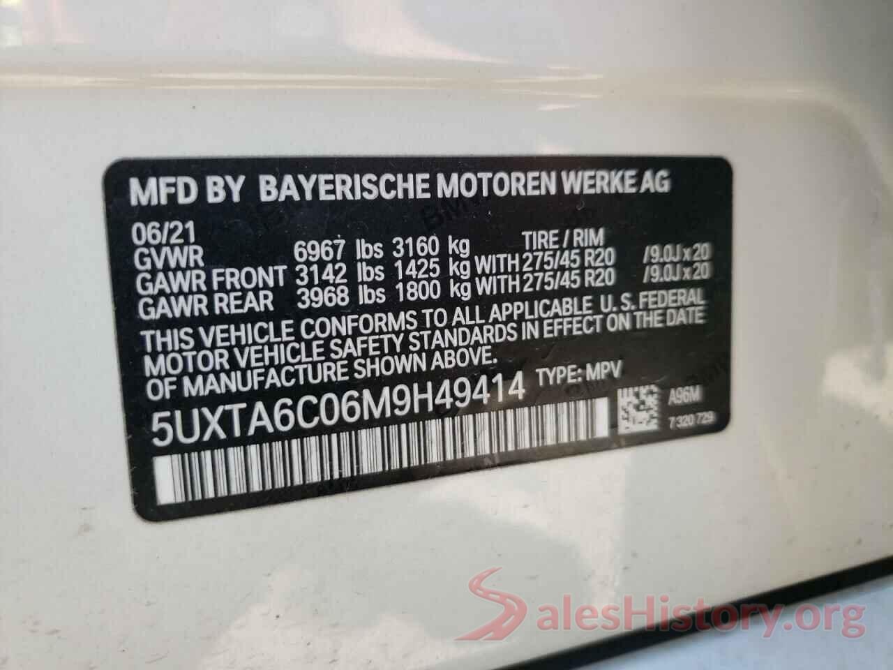 5UXTA6C06M9H49414 2021 BMW X5