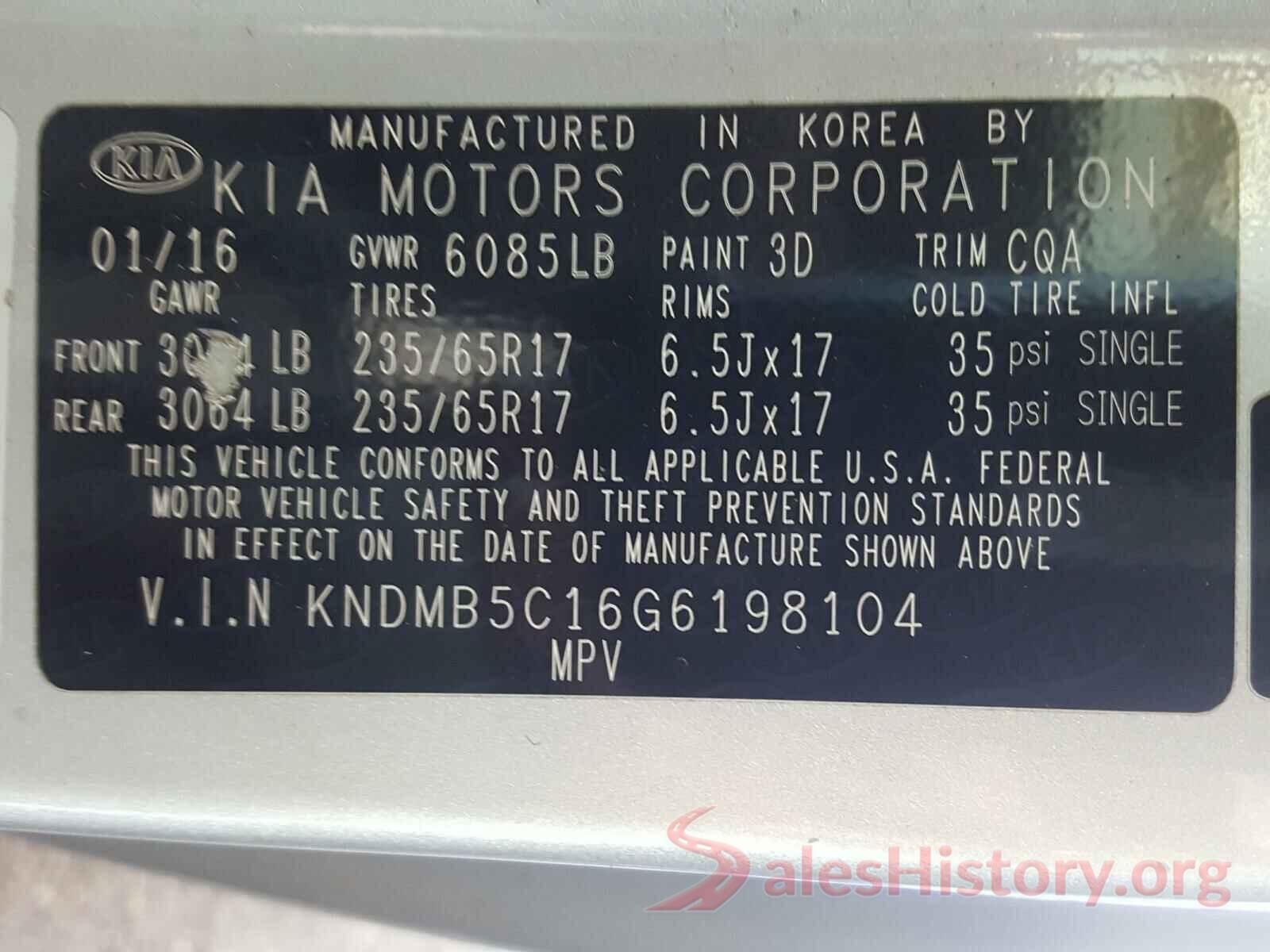 KNDMB5C16G6198104 2016 KIA SEDONA