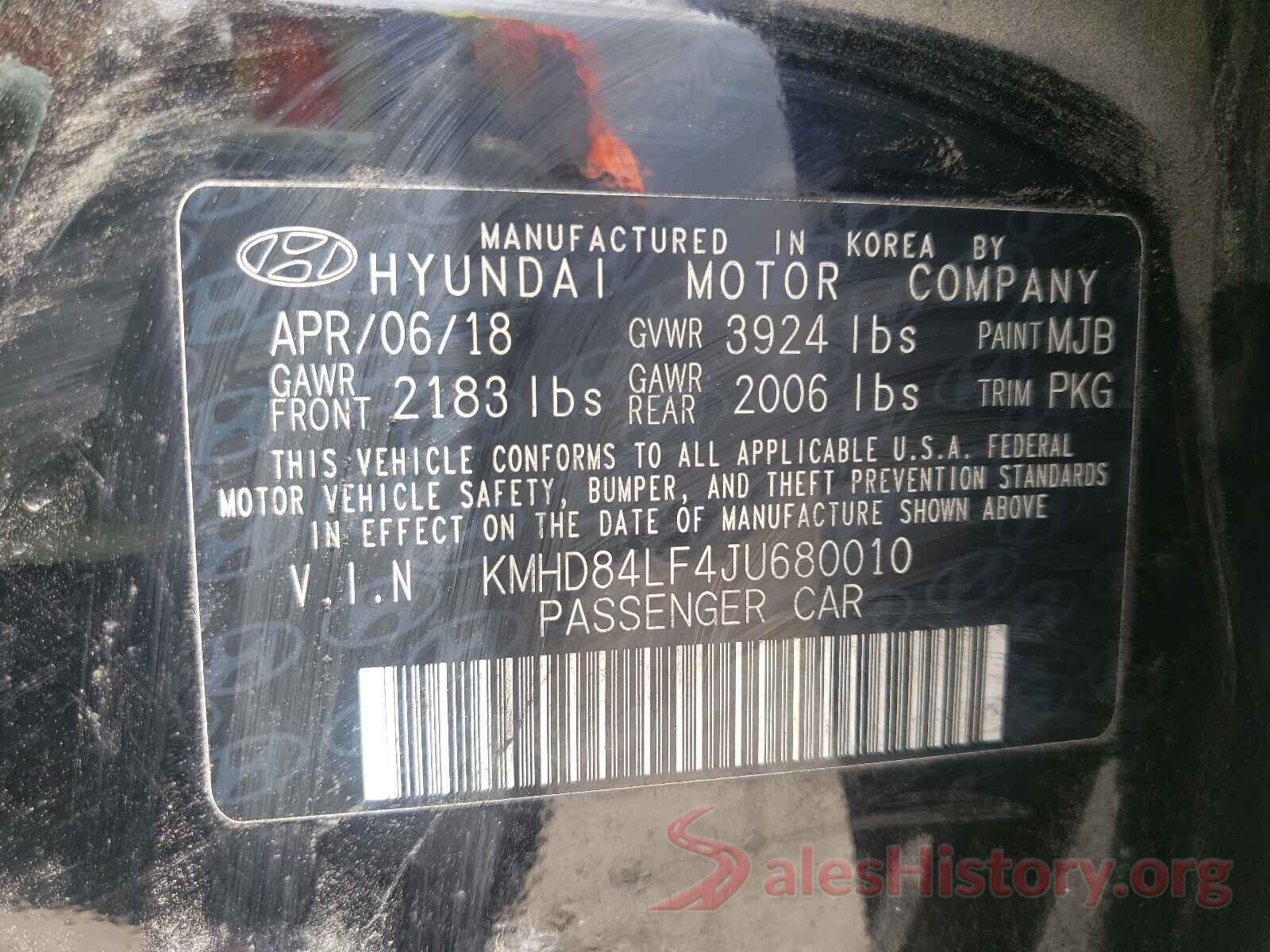 KMHD84LF4JU680010 2018 HYUNDAI ELANTRA