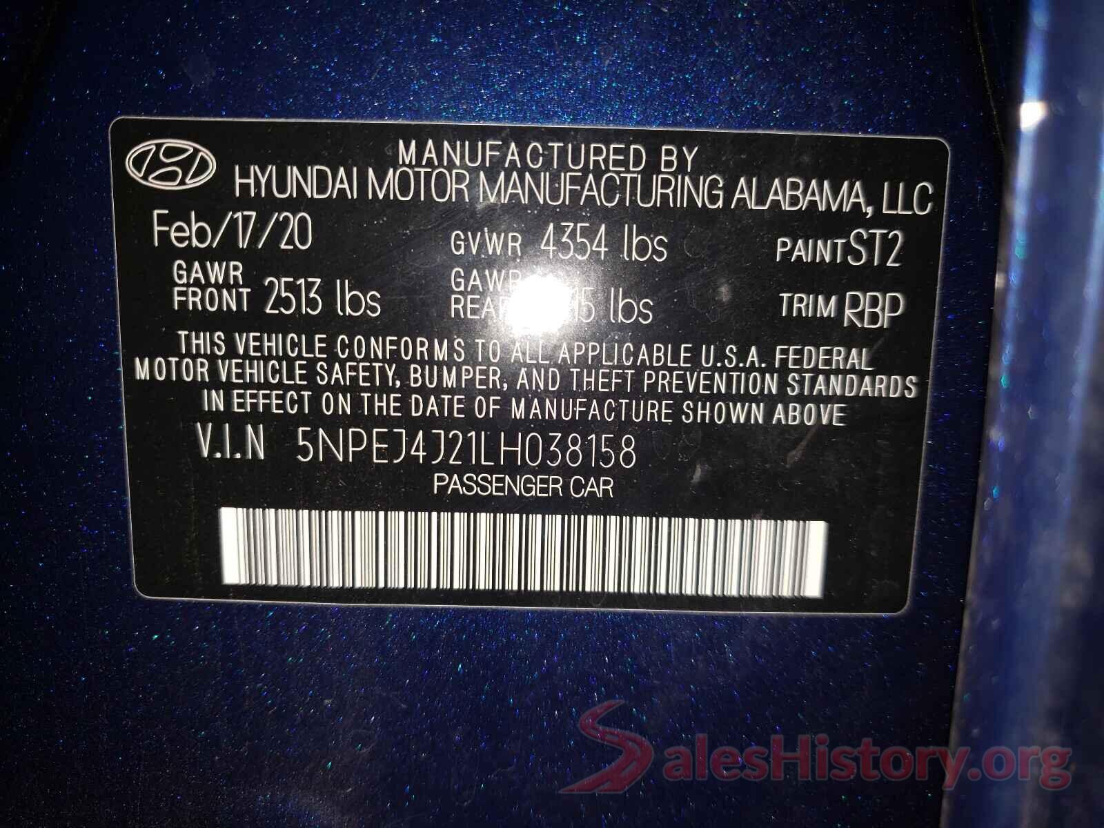 5NPEJ4J21LH038158 2020 HYUNDAI SONATA