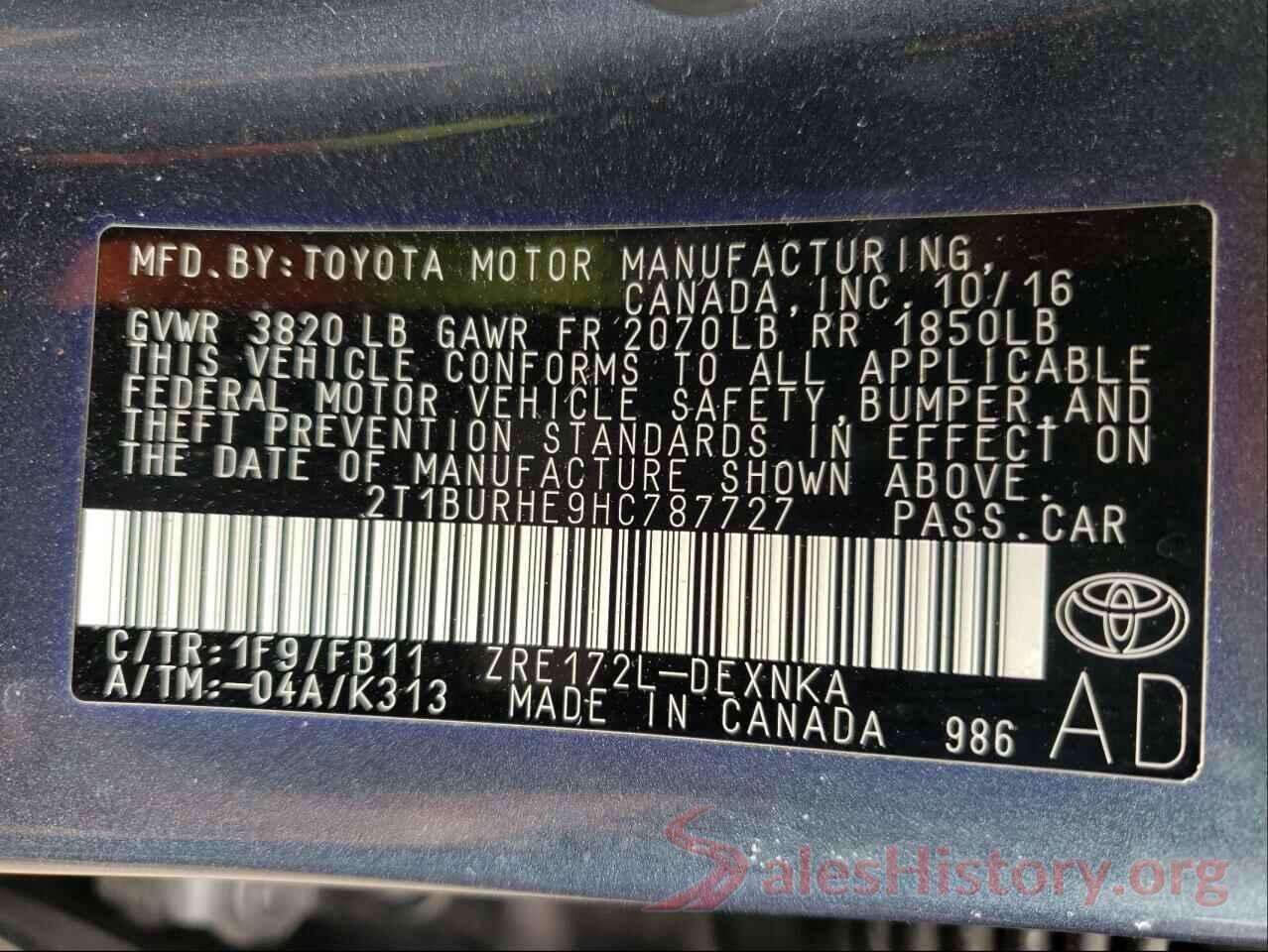 2T1BURHE9HC787727 2017 TOYOTA COROLLA