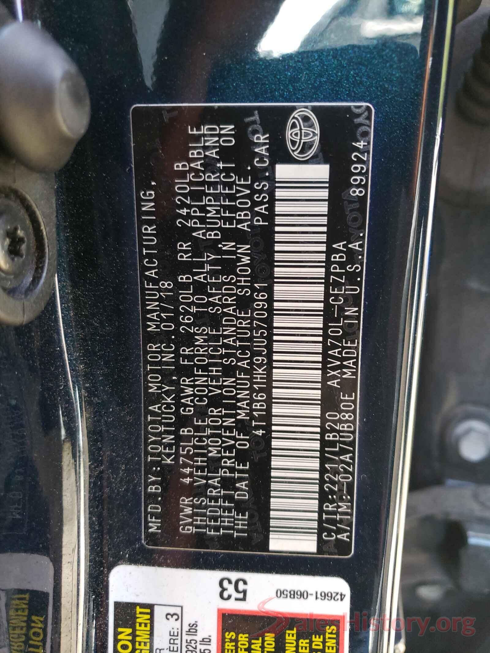 4T1B61HK9JU570961 2018 TOYOTA CAMRY