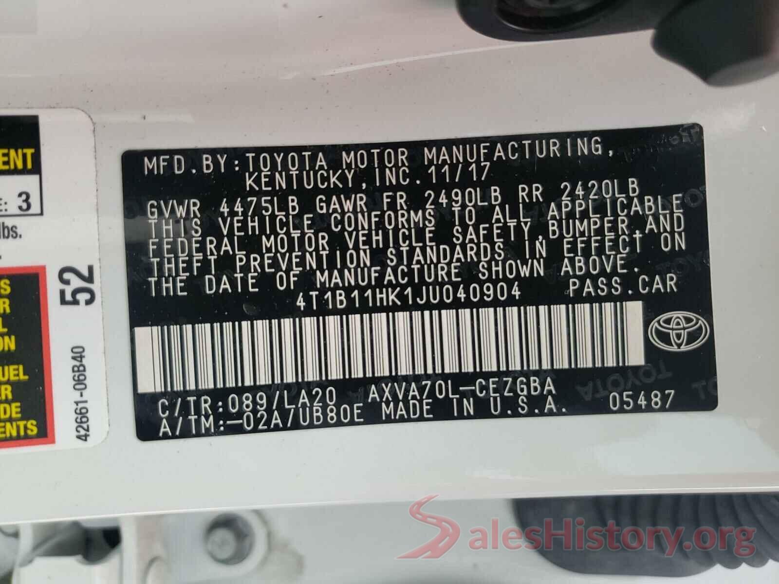 4T1B11HK1JU040904 2018 TOYOTA CAMRY