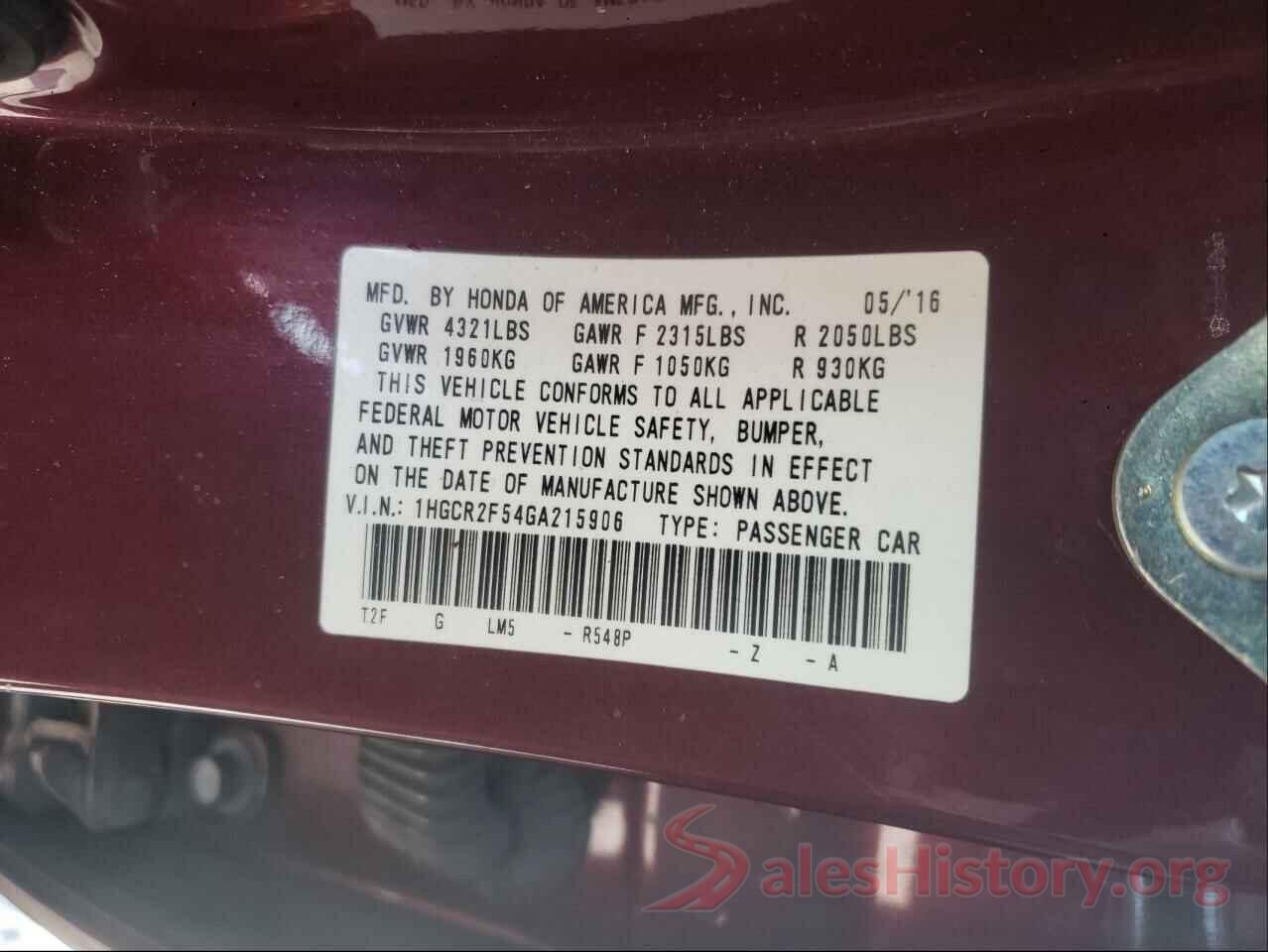 1HGCR2F54GA215906 2016 HONDA ACCORD